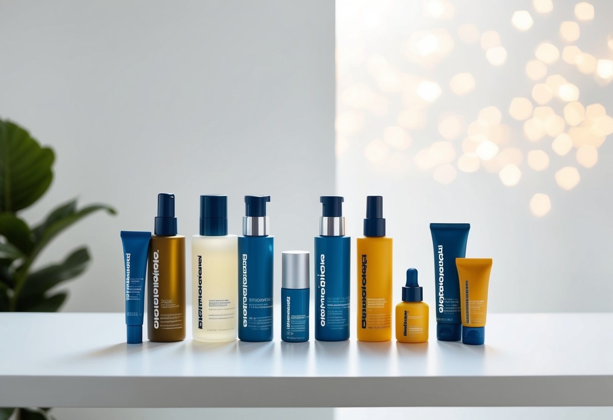 A display of dermalogica products arranged on a clean, minimalist backdrop with soft, natural lighting