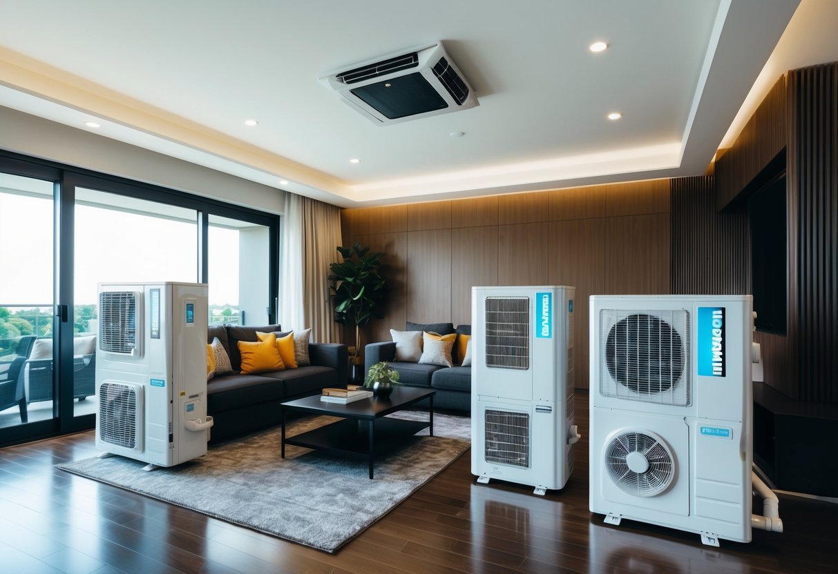 A modern living room with multiple Daikin Multi-Split Systems installed, showcasing the latest air conditioning technology
