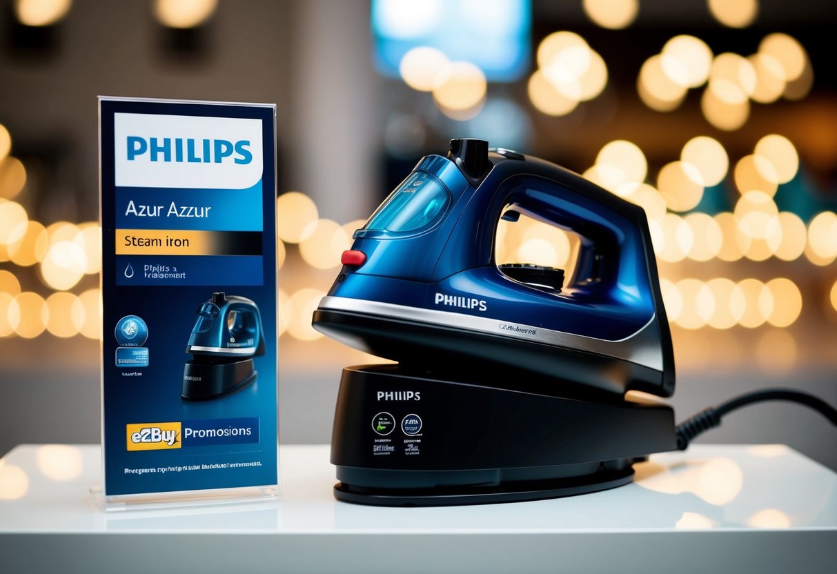 A sleek Philips Azur Steam Iron displayed with ezbuy promotions