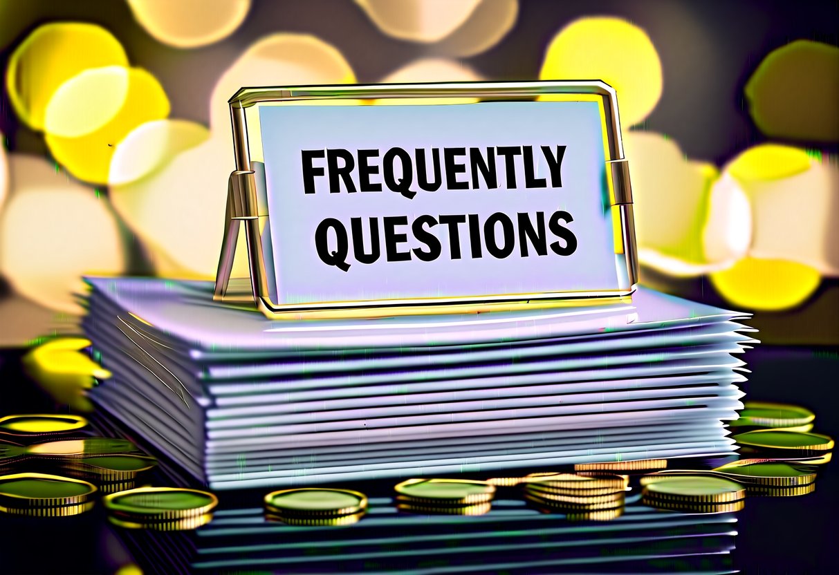 A stack of promotional materials with the "Frequently Asked Questions" section highlighted, surrounded by golden accents