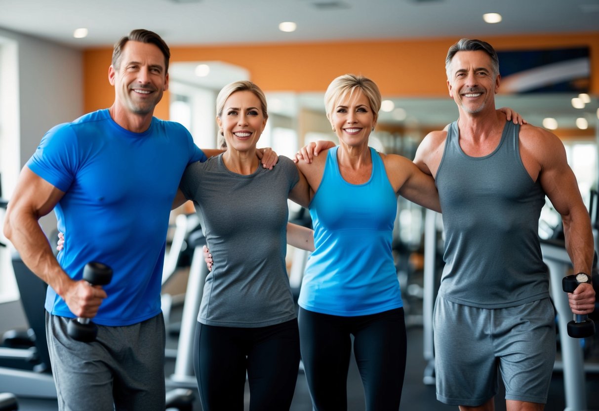 A family of four happily exercises together at FitnessFirst, enjoying their discounted membership