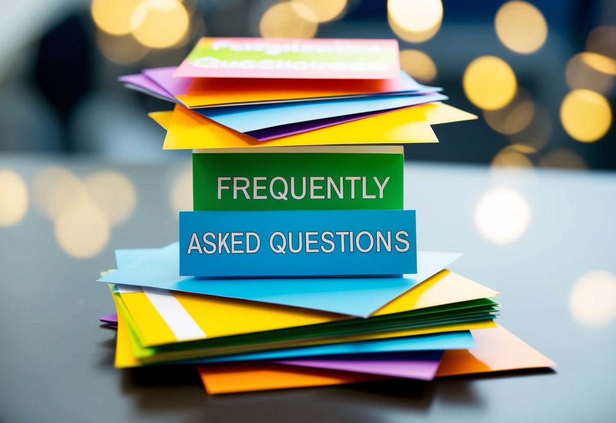 A stack of colorful promotional flyers with the words "Frequently Asked Questions" displayed prominently