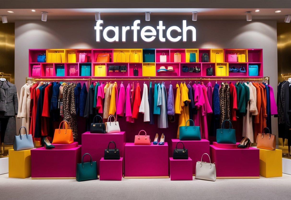 A vibrant display of seasonal fashion items arranged in an inviting and stylish manner, showcasing the latest offers and promotions from farfetch