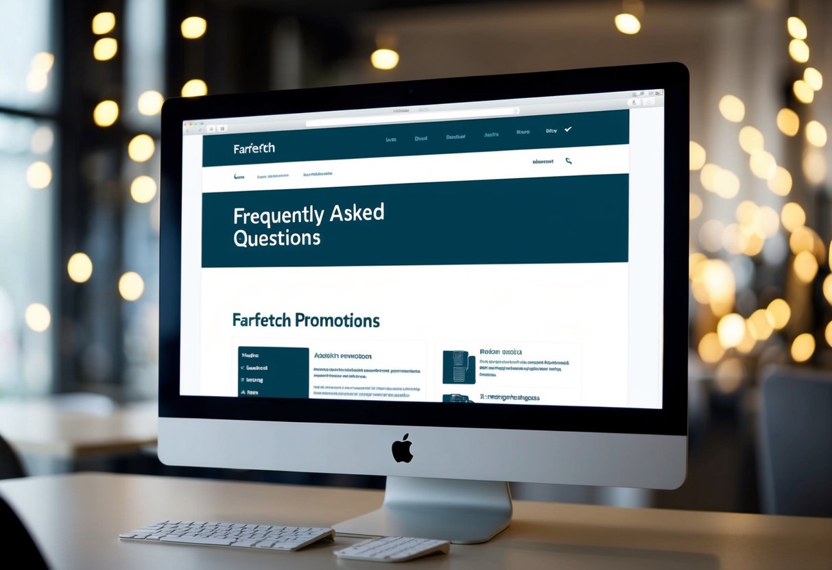A computer screen displaying a webpage with the title "Frequently Asked Questions" and a section about "farfetch promotions."