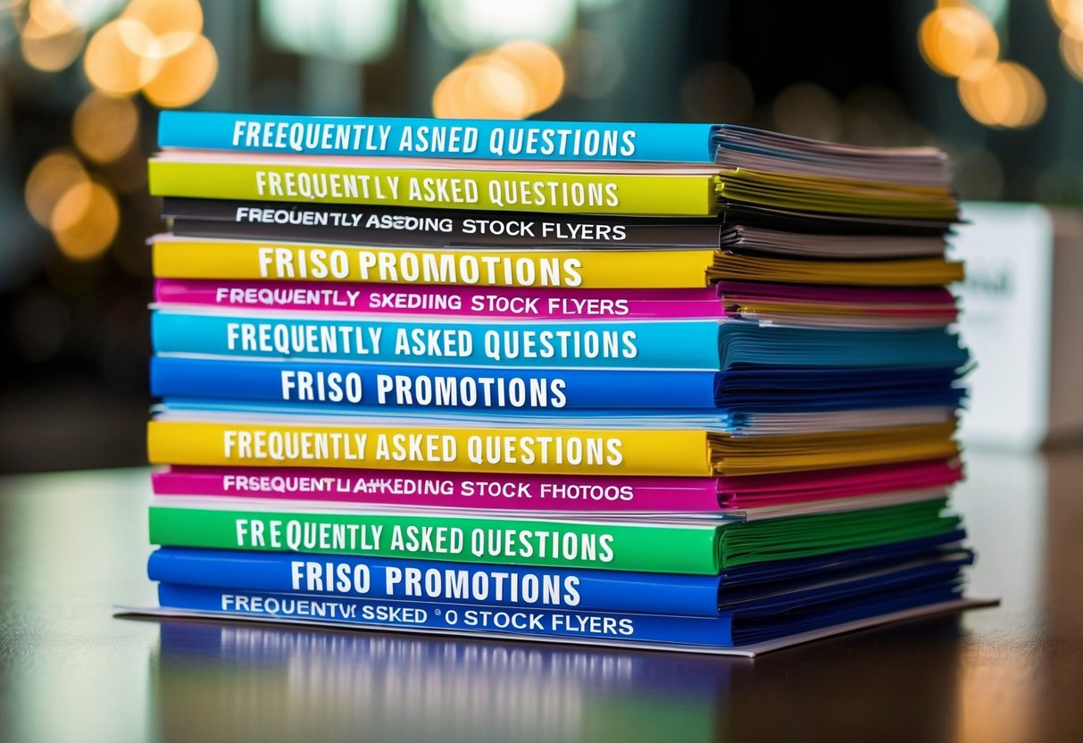 A stack of colorful promotional flyers with the title "Frequently Asked Questions friso promotions" displayed prominently on a table