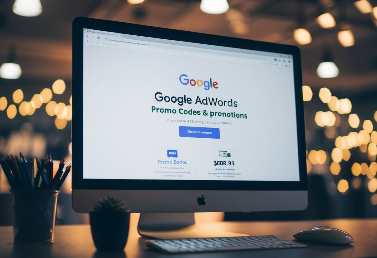 A computer screen displaying Google AdWords promo codes and promotions