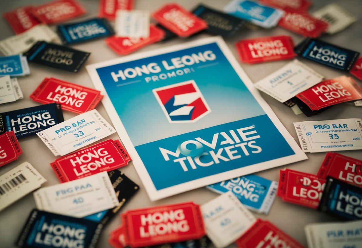 Movie tickets scattered around a Hong Leong promotional banner