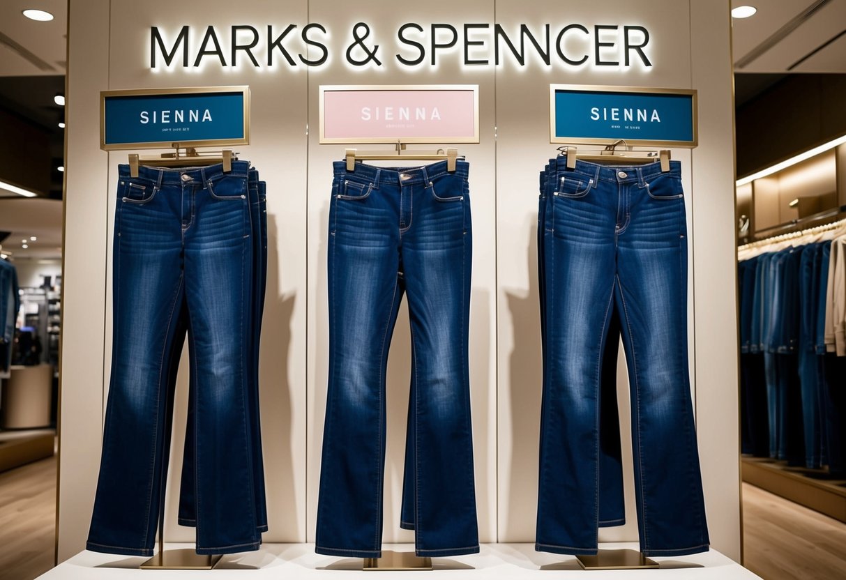 A display of Sienna Straight jeans at Marks & Spencer with promotional signage and attractive styling
