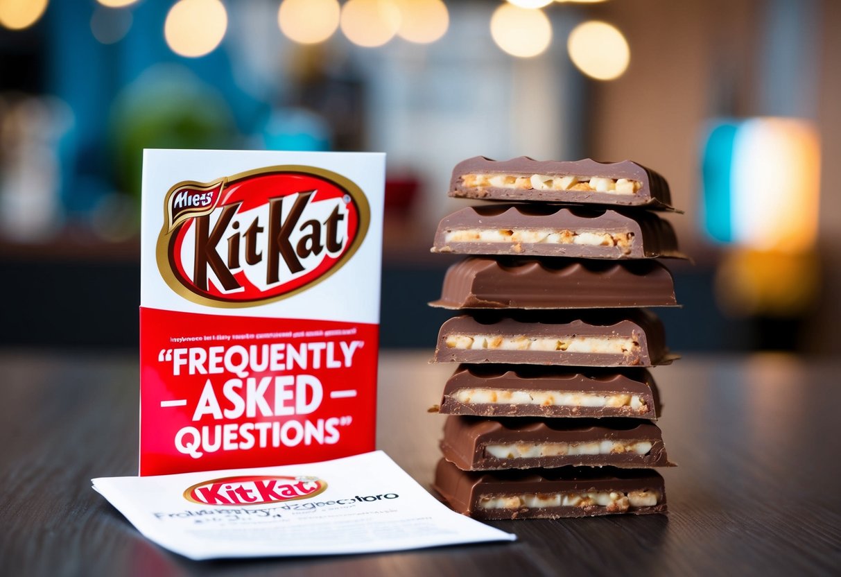 A stack of Kit Kat bars with a "Frequently Asked Questions" pamphlet next to them