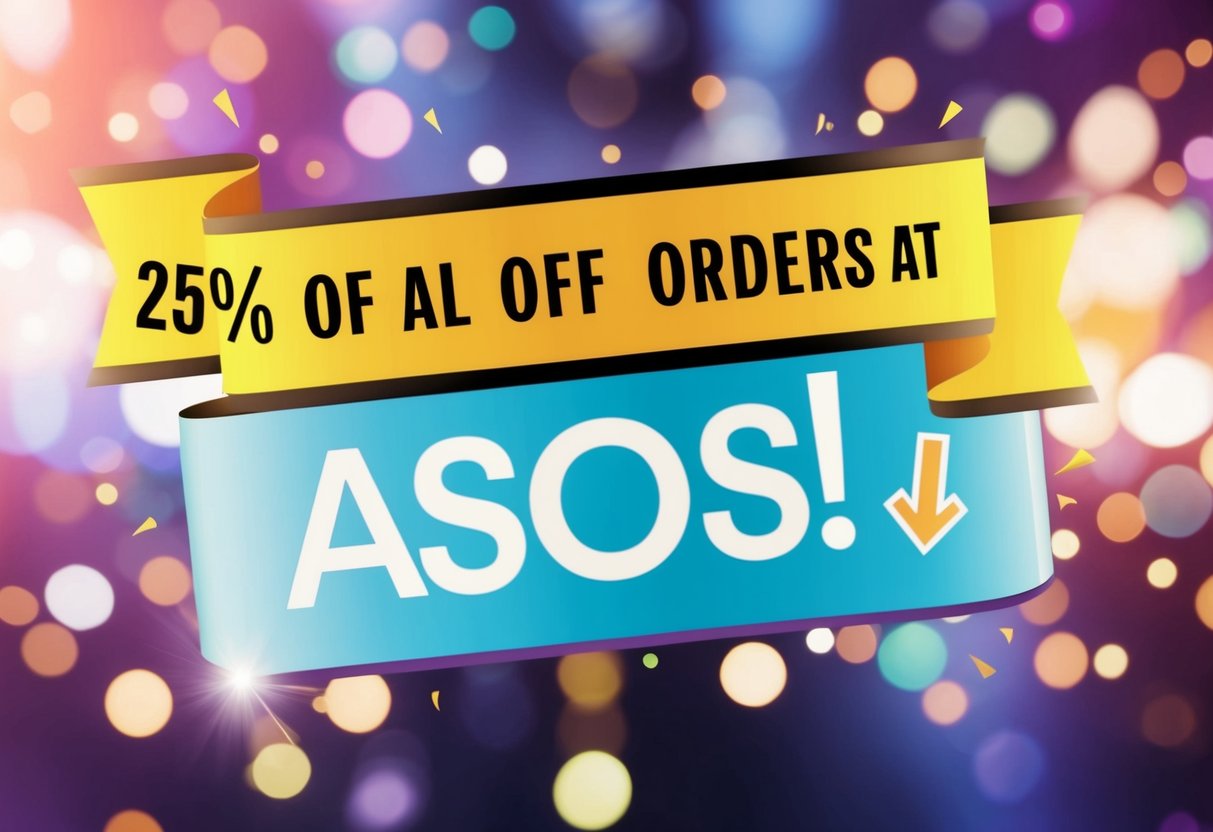 A vibrant online shopping website with a banner advertising "25% off all orders at ASOS!" with a countdown clock indicating a limited time promotion