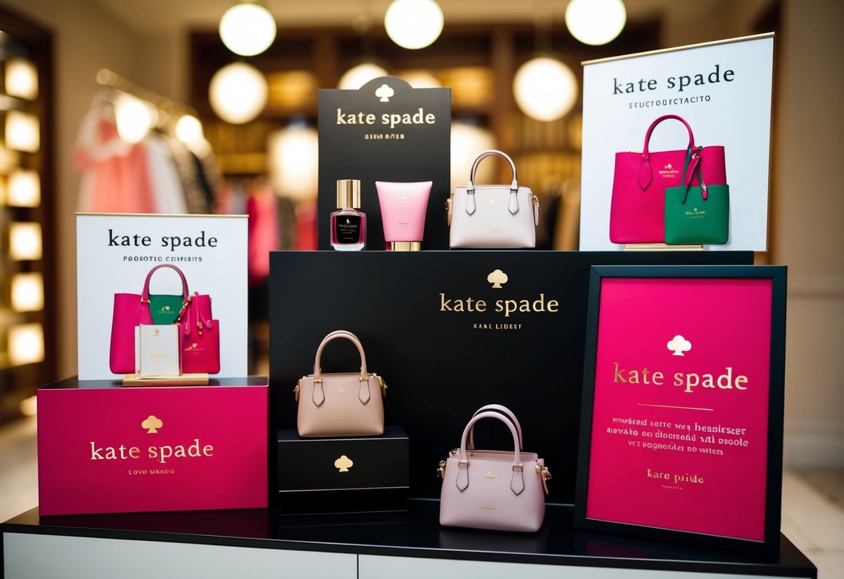 A display of kate spade products with promotional signs and banners