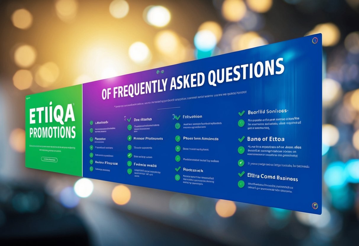 A vibrant digital banner showcasing Etiqa promotions with a list of frequently asked questions displayed in a clear and engaging manner