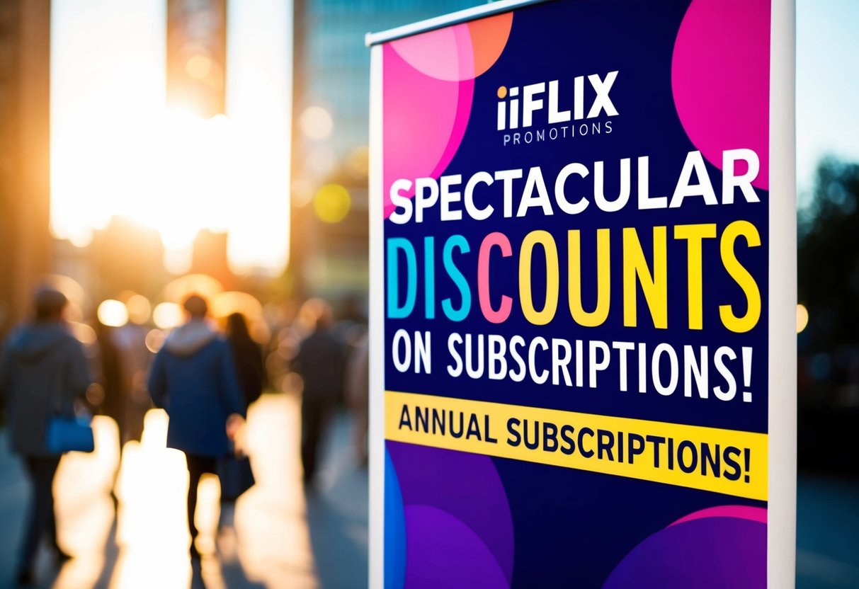 A colorful banner with bold text advertising "Spectacular Discounts on Annual Subscriptions!" for iflix promotions