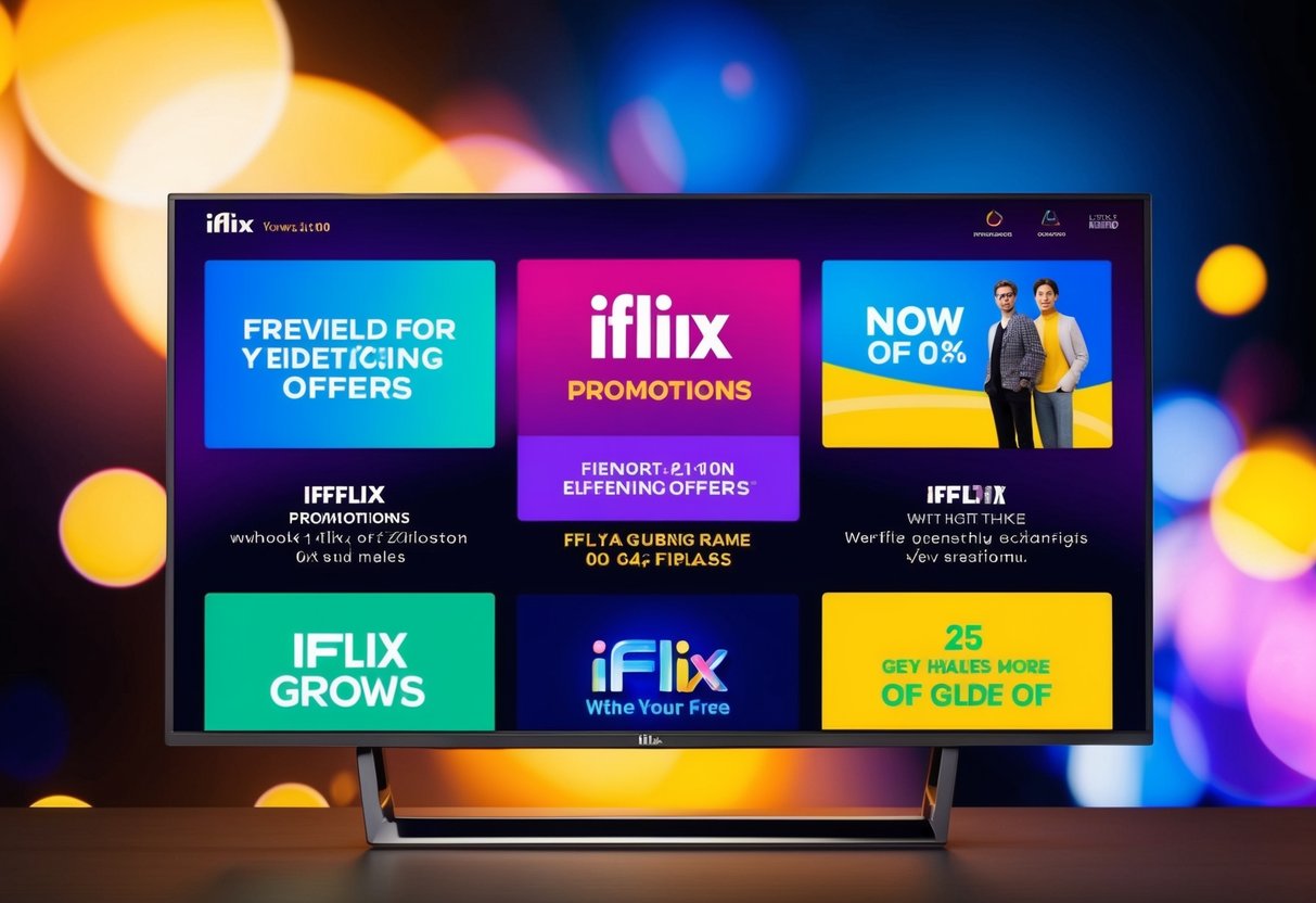 A vibrant digital screen showcasing various iflix promotions with eye-catching graphics and enticing offers