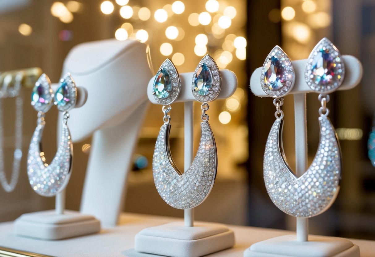 A sparkling display of Swarovski Bella V Pierced Earrings in a luxurious jewelry store window