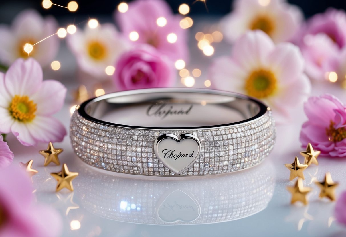 A sparkling Chopard Happy Hearts Bangle surrounded by delicate flowers and twinkling stars
