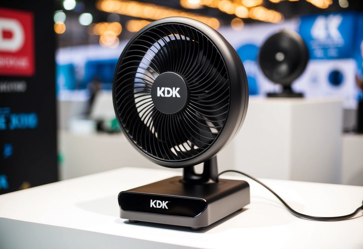 A sleek KDK SC15 Slim Fan featured in a promotional display