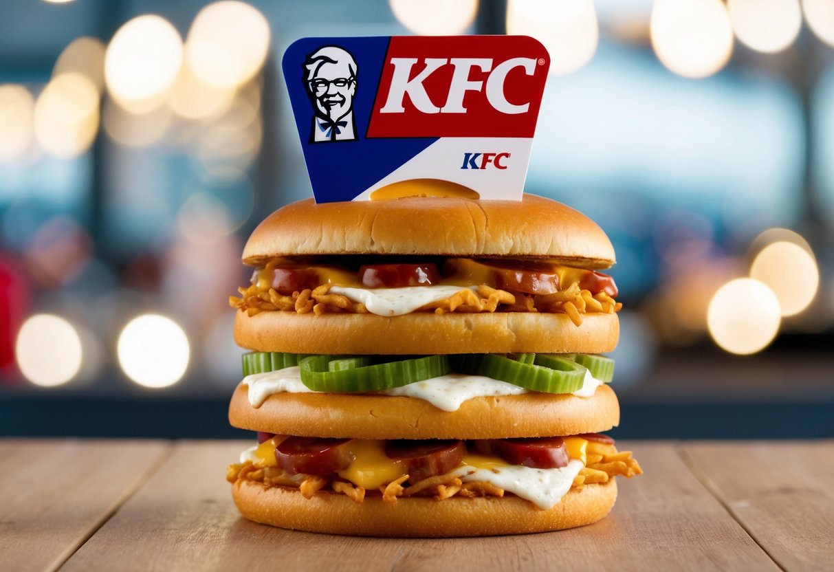 A towering KFC meal with promotional signage