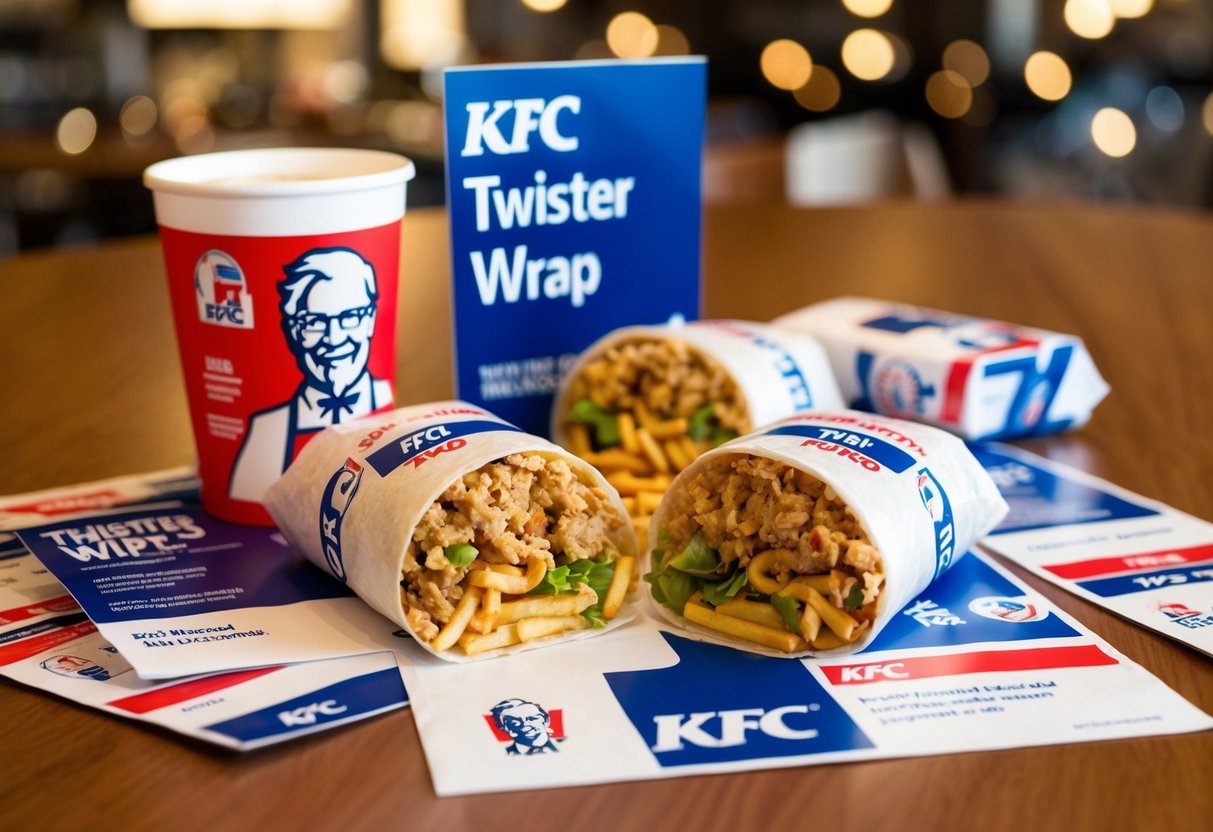 A table with a Twister Wrap Meal surrounded by KFC promotional materials