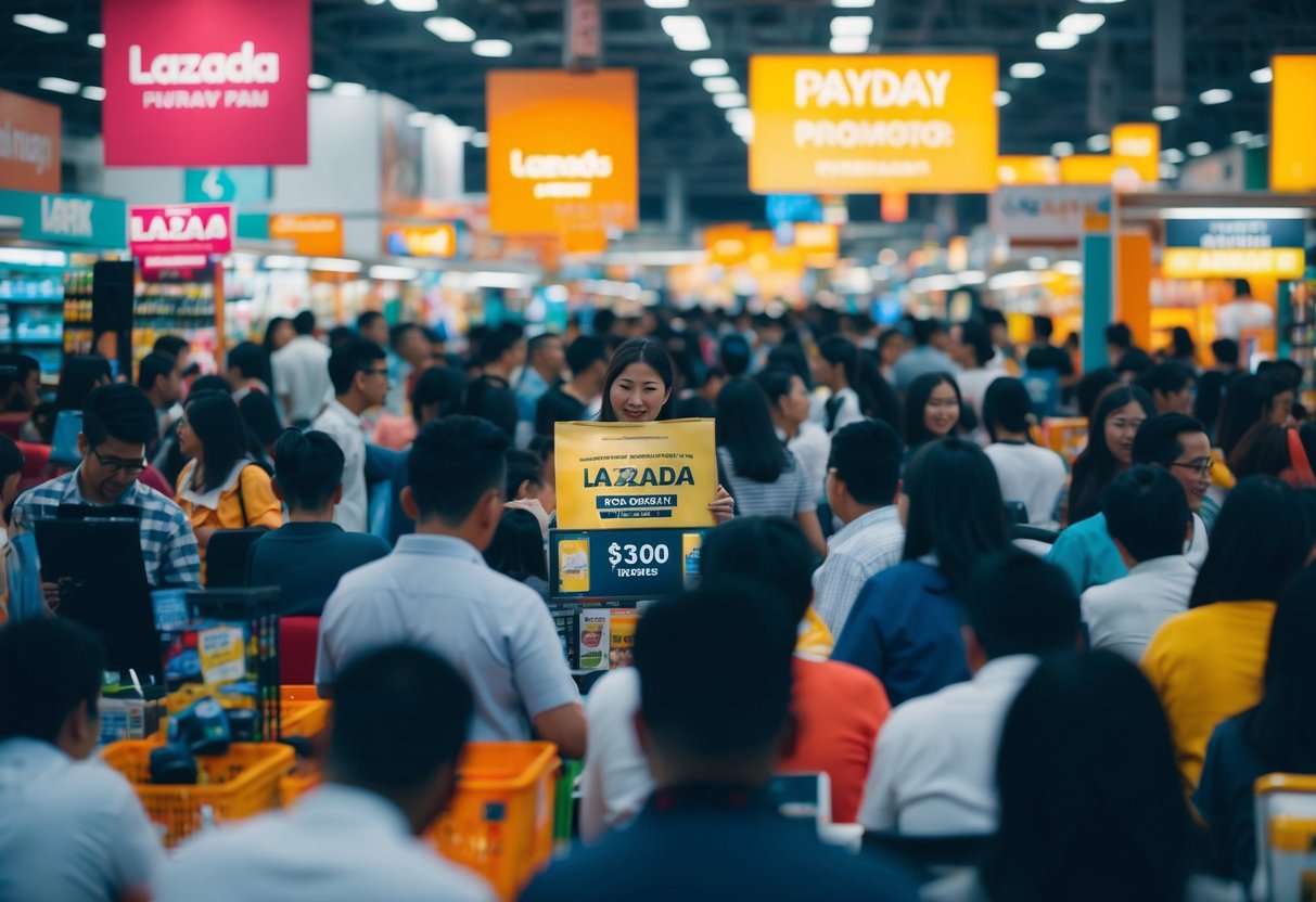A crowded online marketplace with various products on sale, featuring the Lazada PayDay promotion