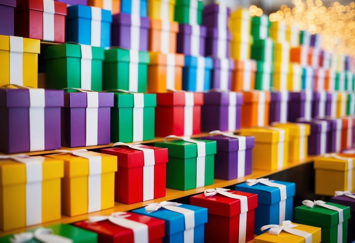 A colorful array of mystery boxes arranged in a promotional display