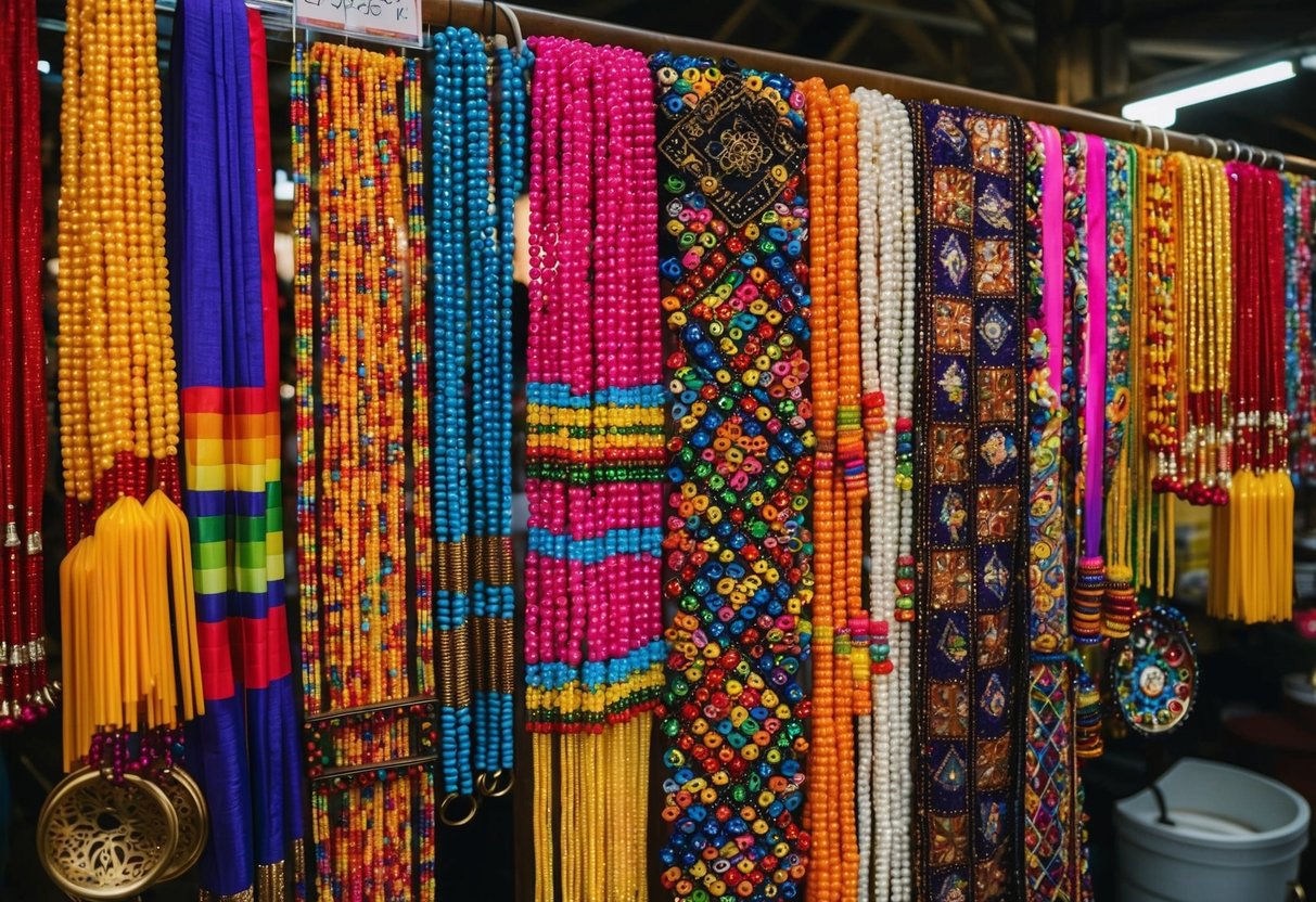 A colorful array of intricate Nyonya beadwork on display at a traditional workshop in Penang, showcasing the rich cultural heritage of the region