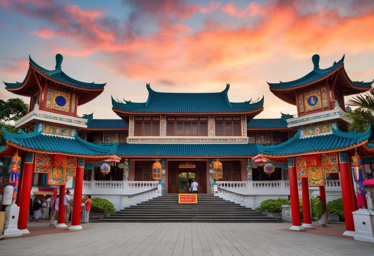 A bustling Peranakan Mansion with vibrant cultural displays and guided tours