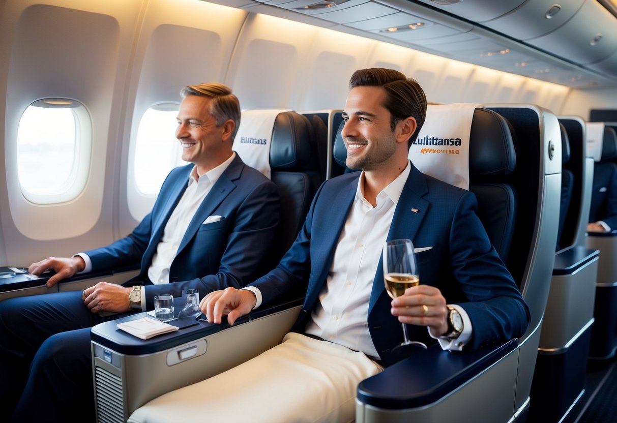 Passengers in business class enjoy Lufthansa promotions, with discounted tickets and luxurious amenities