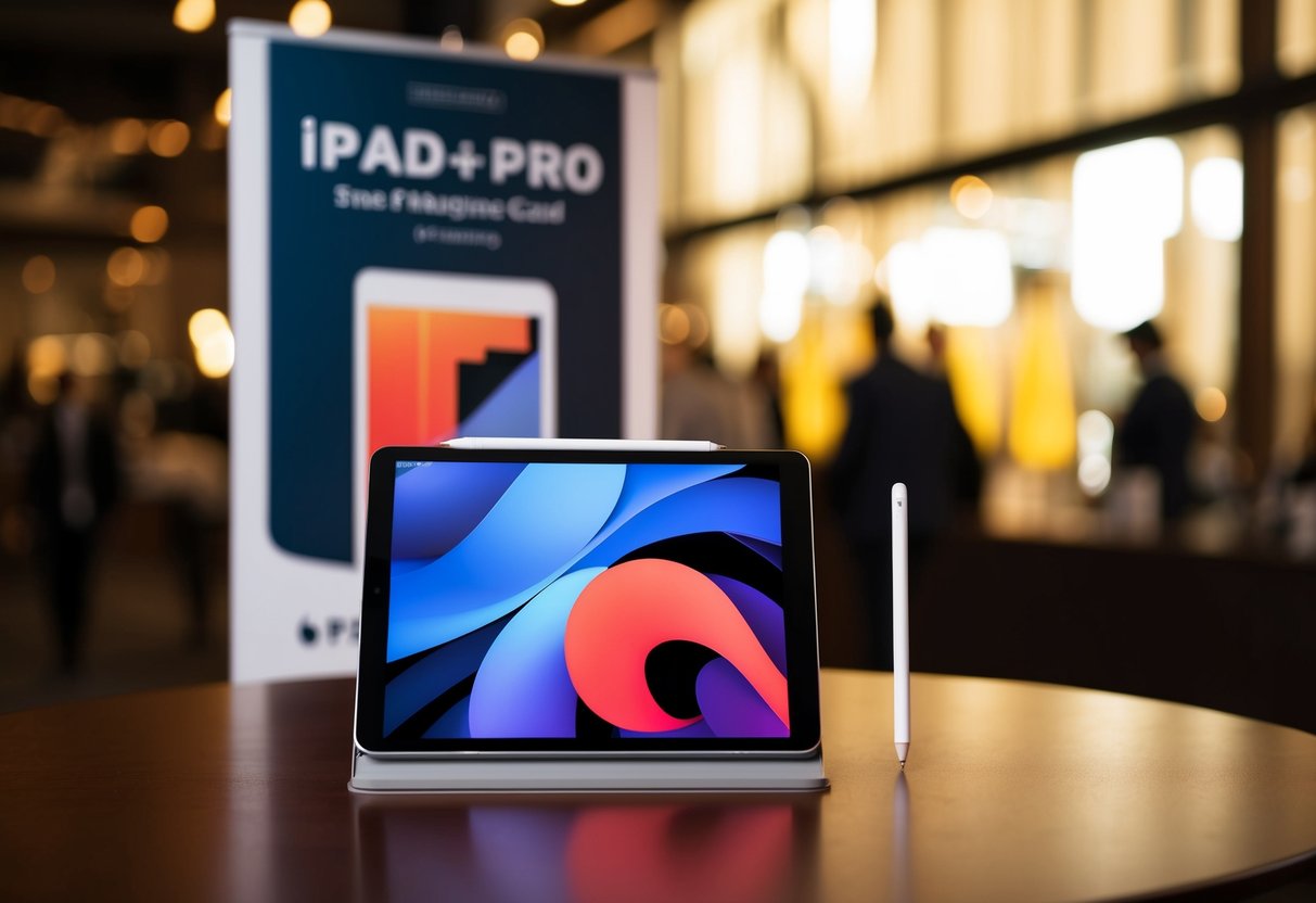 An iPad Pro and an Apple Pencil displayed together with a promotional banner