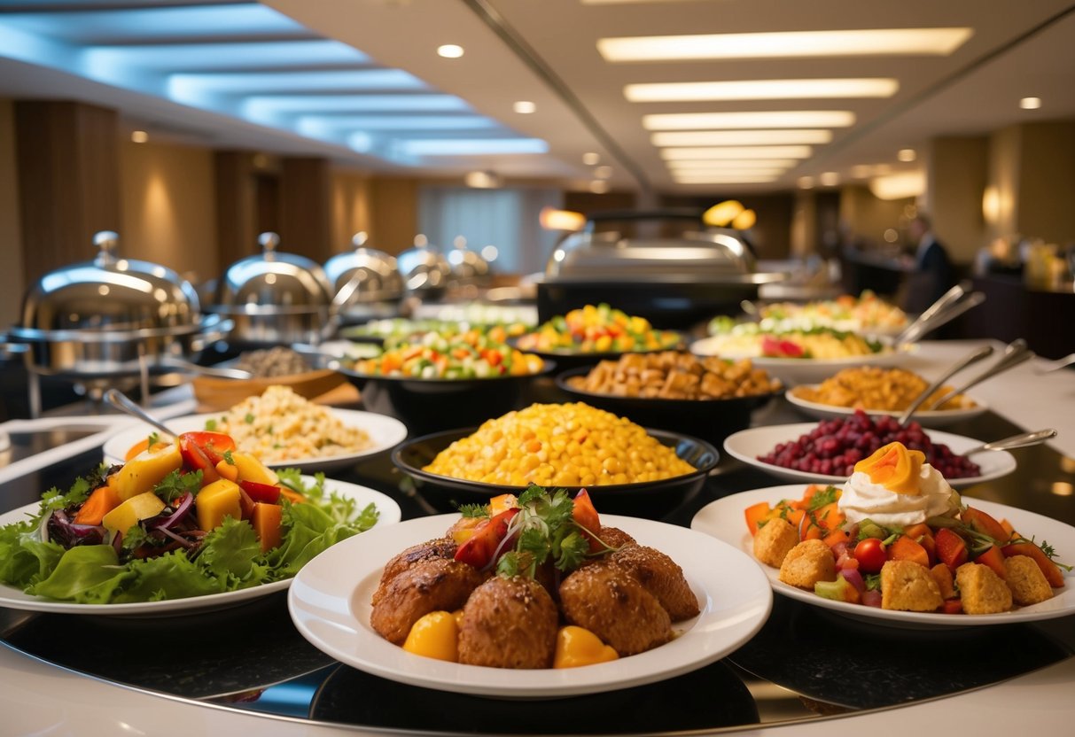 The hotel buffet is filled with an array of tantalizing Tuesday specials, from colorful salads to sizzling entrees and decadent desserts