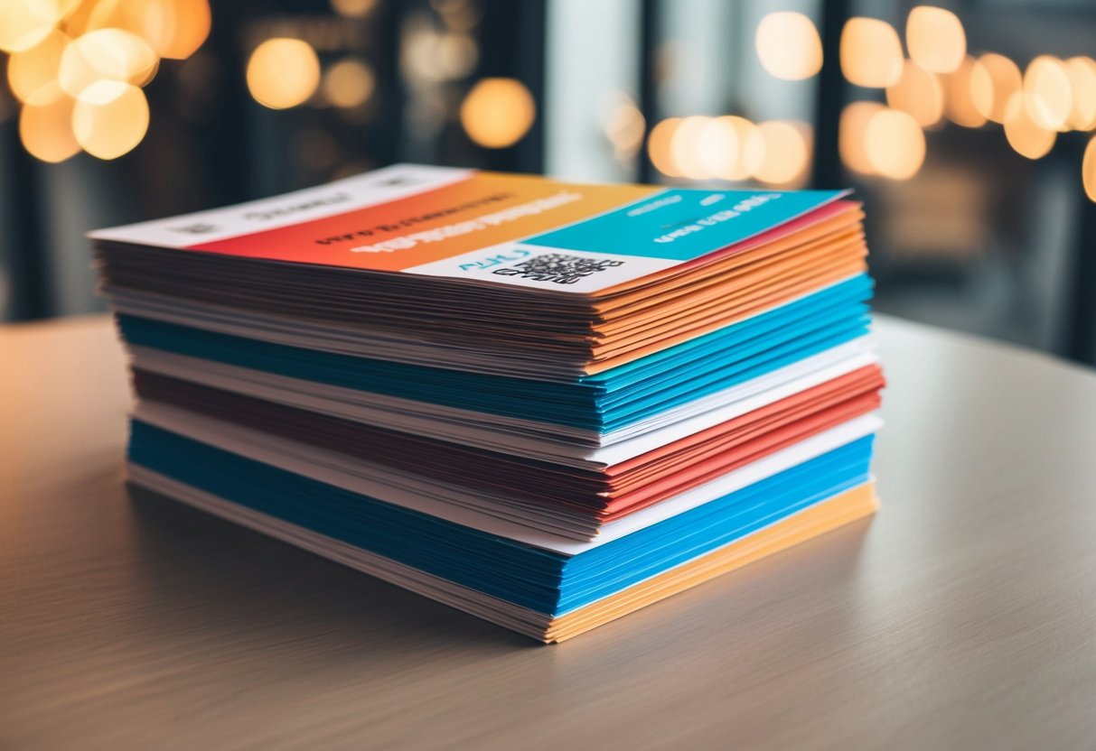 A stack of colorful promotional flyers arranged neatly on a table