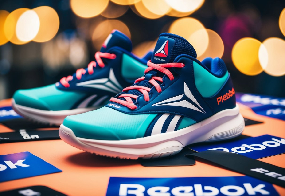 A pair of Reebok Floatride Energy 3 shoes surrounded by promotional elements