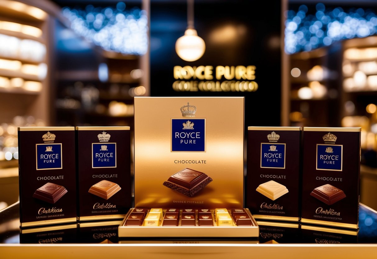 A luxurious display of Royce Pure Chocolate Collection with promotional signage