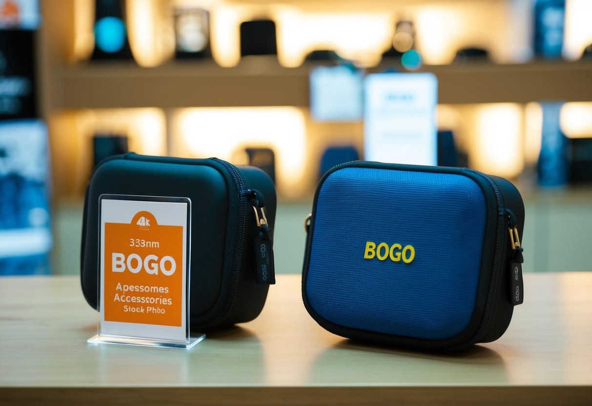 Two accessories displayed, one labeled "BOGO" with a promotional sign nearby