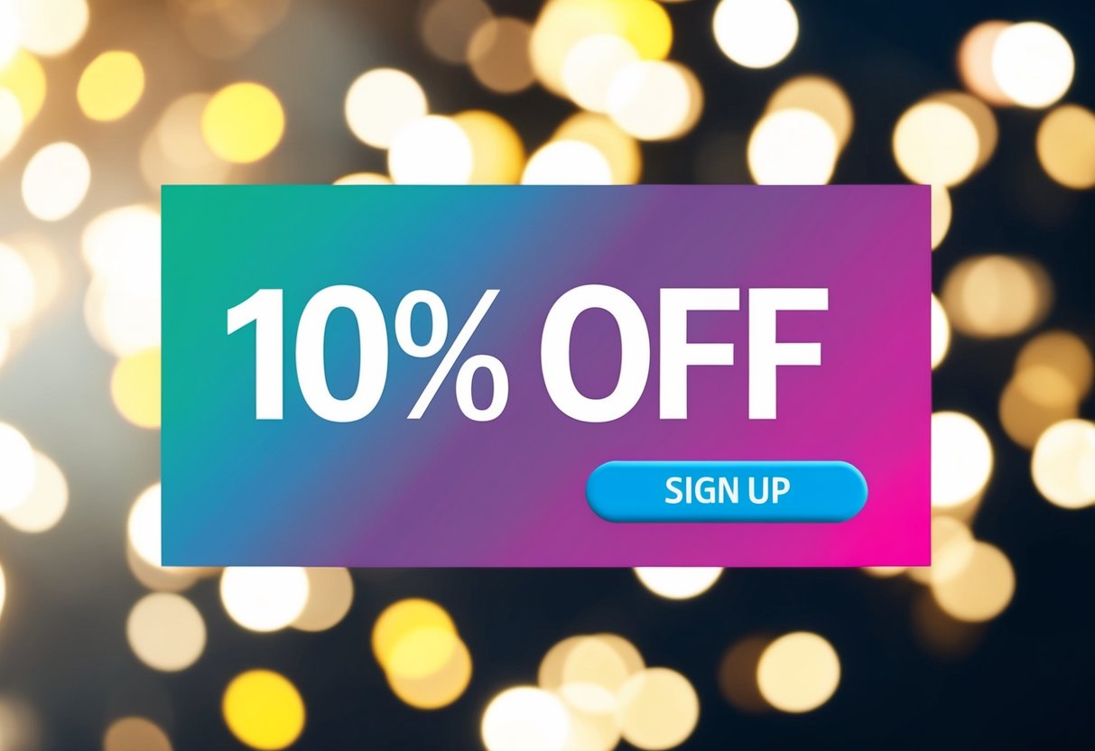 A colorful email with a bold "10% off" banner and a "Sign up" button
