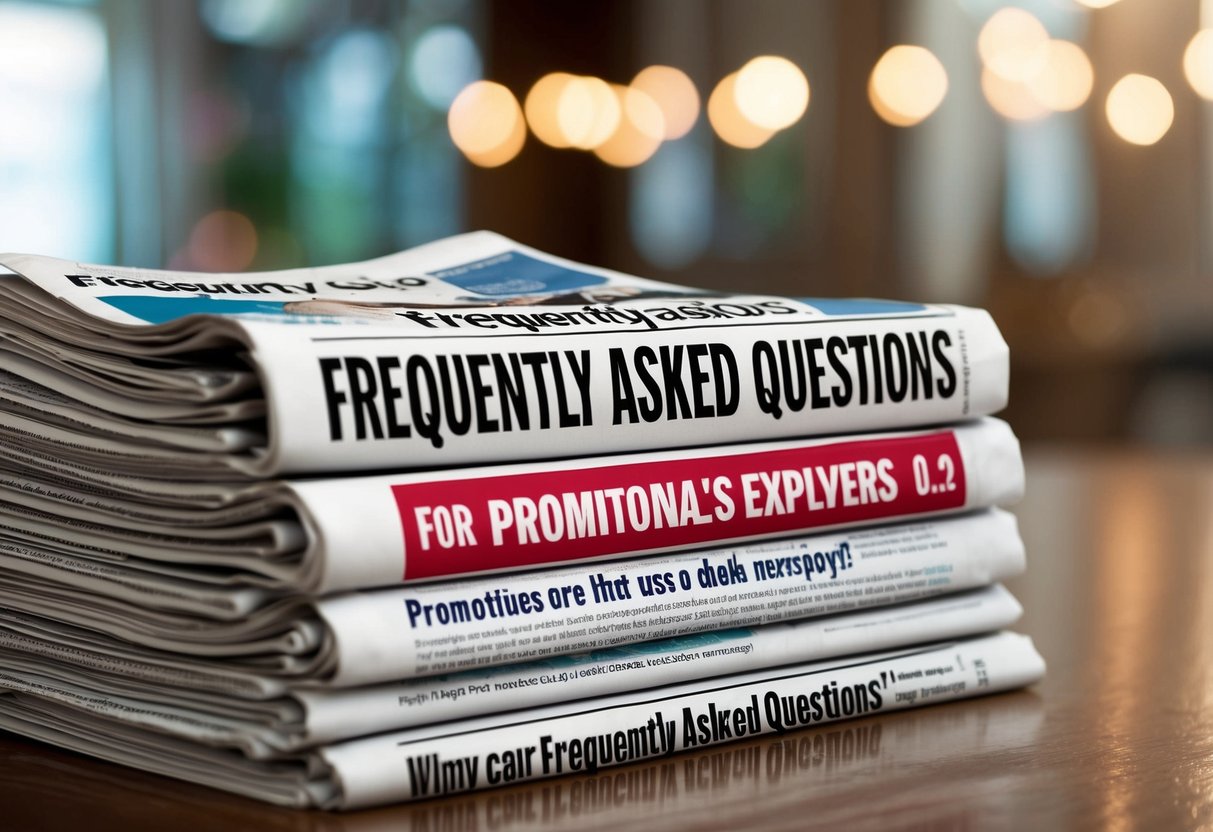 A stack of newspapers with "Frequently Asked Questions" promotions on the front page