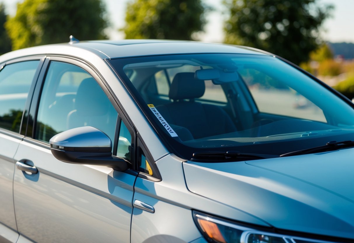 A car parked in a sunny location with Hüper Optik Ceramic Series solar film installed on the windows, showcasing its eco-friendly features