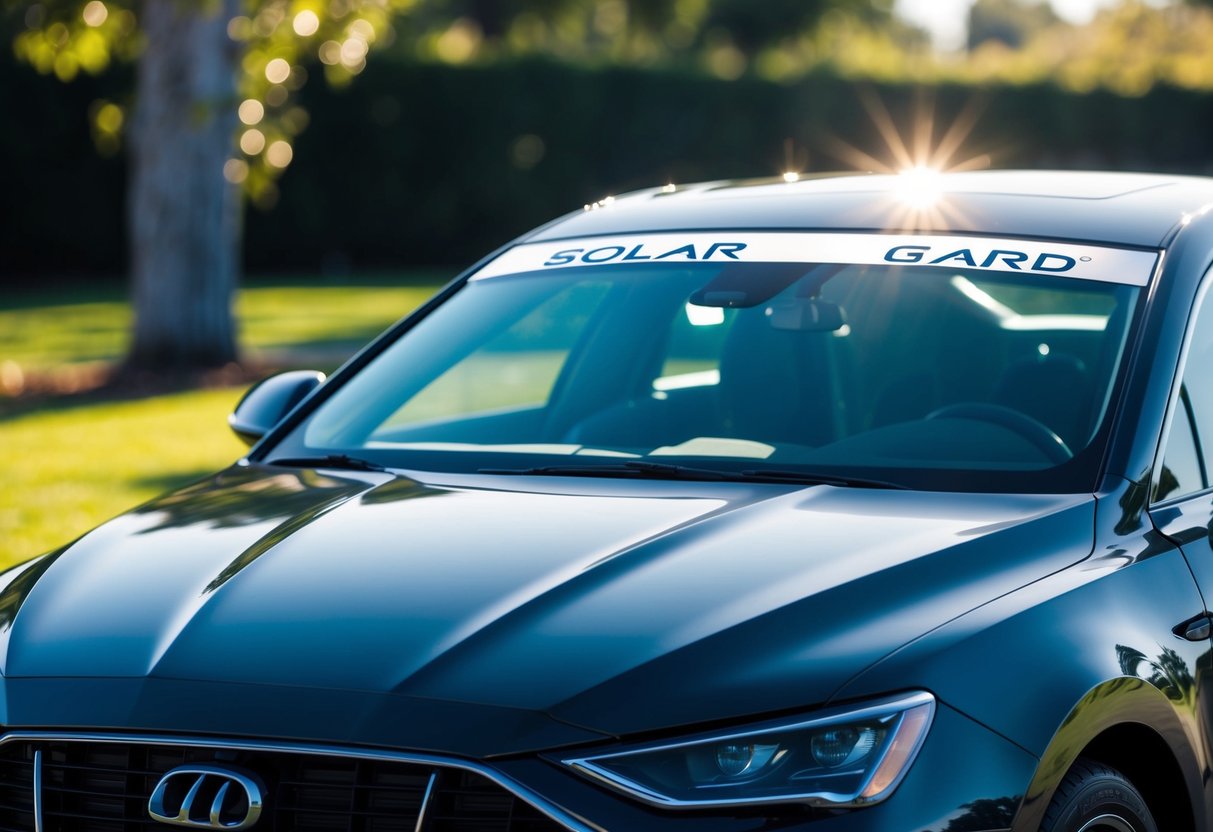 A sleek, modern car with Solar Gard Ultra Performance film glistening in the sunlight, showcasing top-tier quality and protection