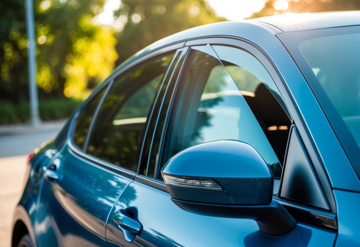 A car parked in direct sunlight with Armorcoat Safety Film applied to the windows, showcasing the protection and heat reduction benefits