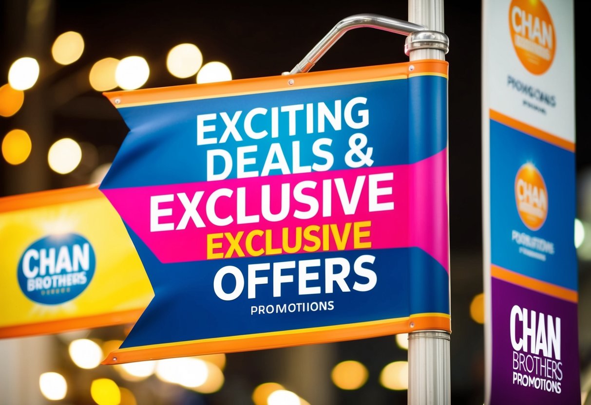 Colorful banners and bright lights highlight the "Exciting Deals And Exclusive Offers" at Chan Brothers Promotions