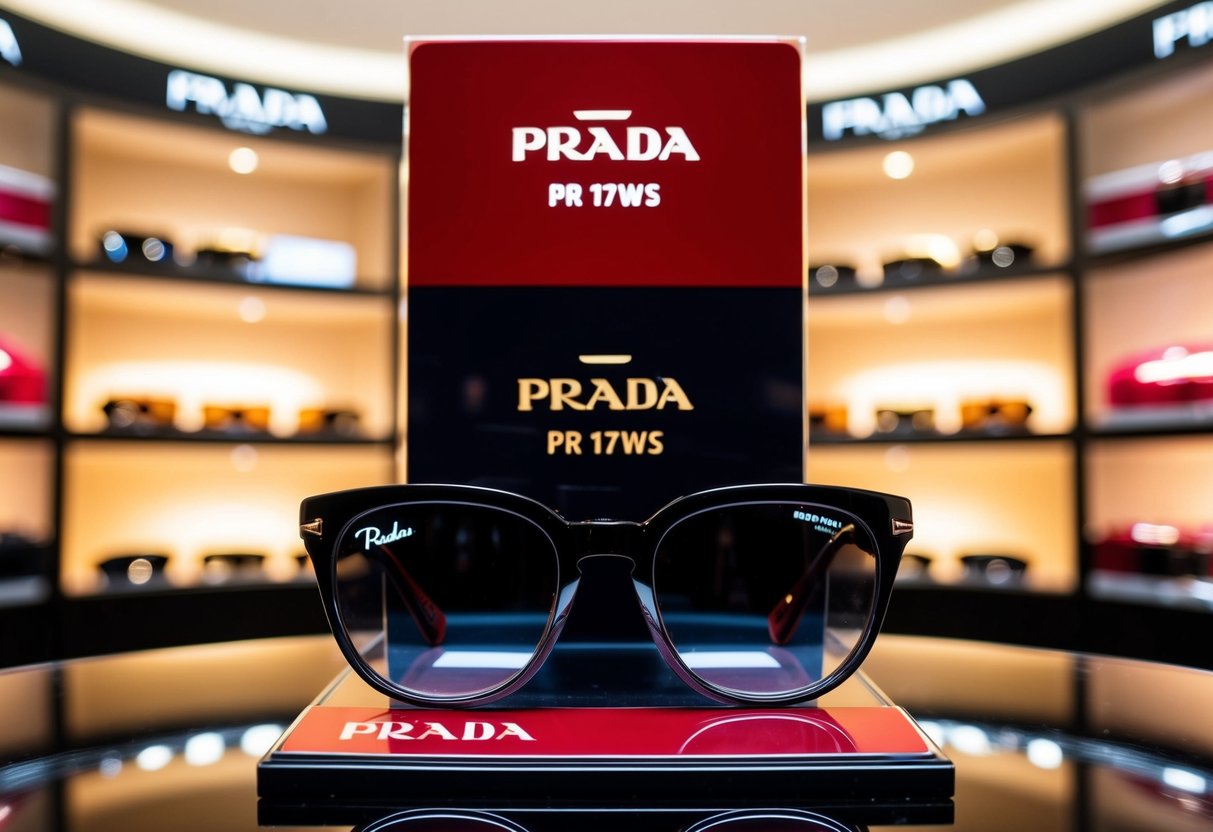 A display of Prada PR 17WS sunglasses with promotional signage