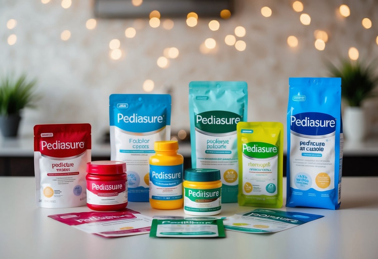 A table with Pediasure product samples and promotional materials