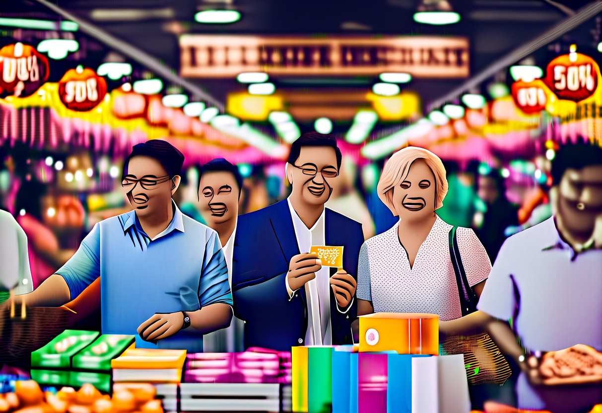Members enjoying exclusive discounts in a busy, vibrant marketplace