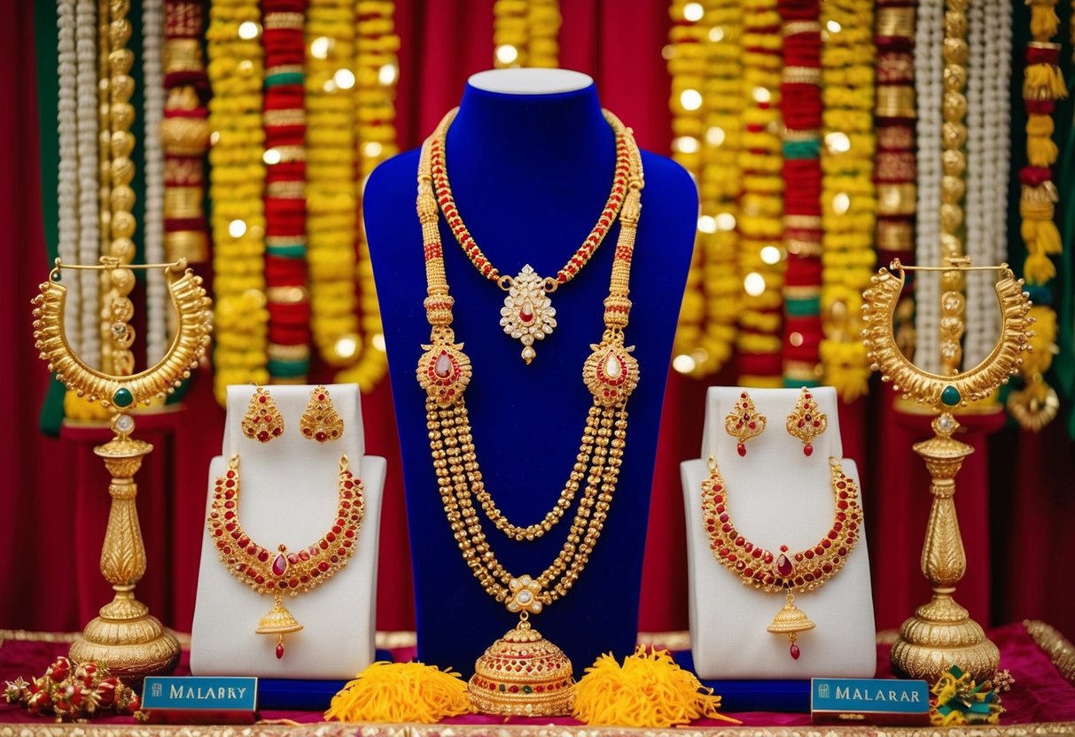 A festive display of traditional Rakhi decorations and Malabar Gold jewelry promotions
