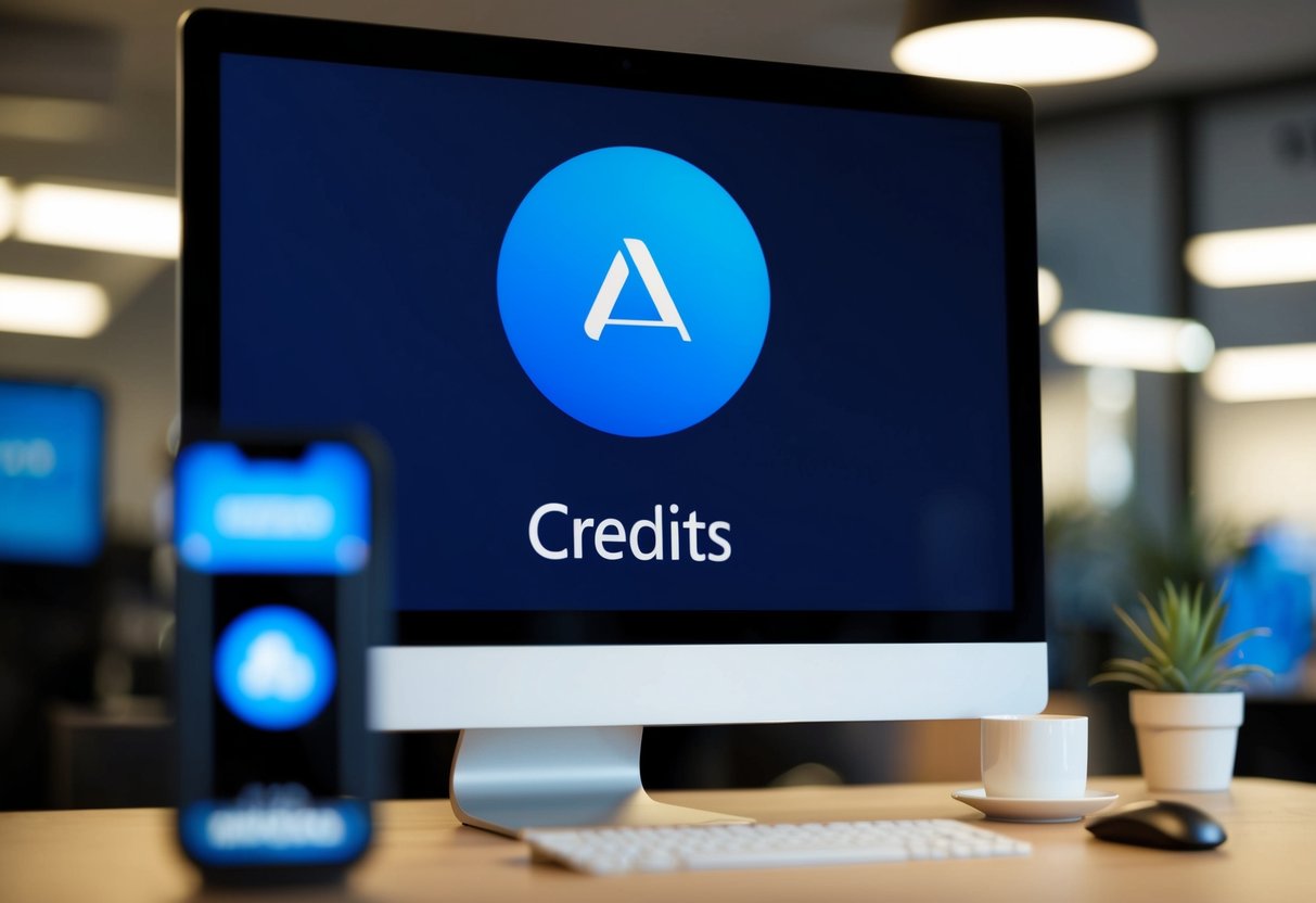 A computer screen displaying the Microsoft Azure logo with a promotional offer code and the word "credits" prominently featured