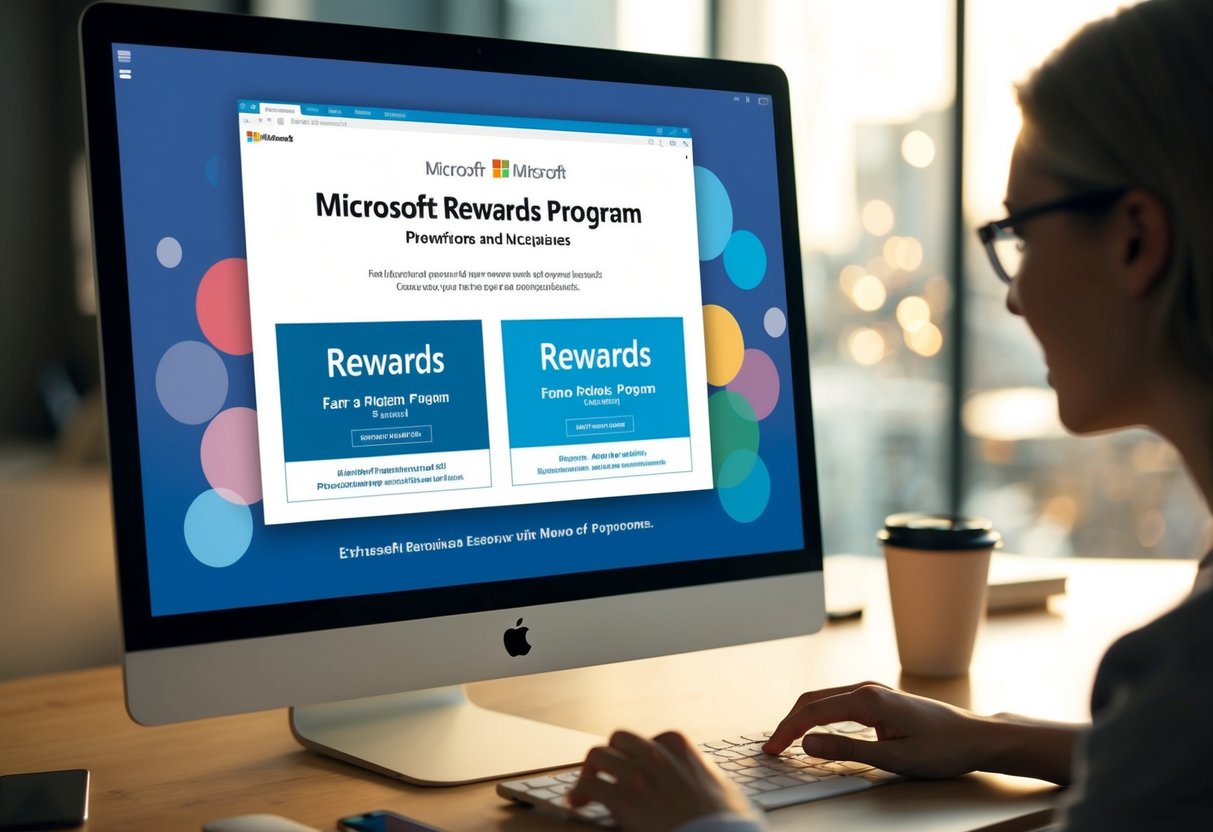 A computer screen displaying Microsoft Rewards program promotions with a variety of rewards and incentives