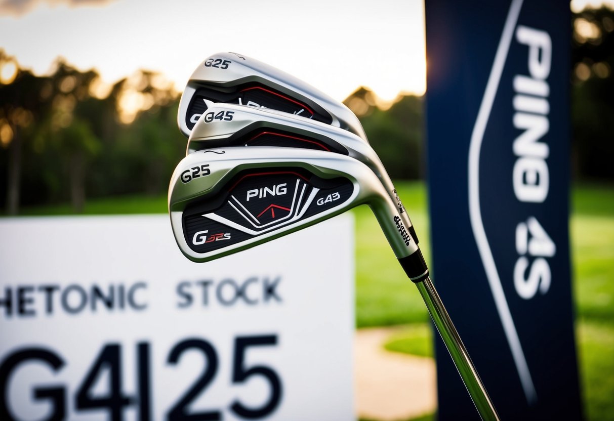 A golf club with PING G425 Irons displayed on a promotional banner