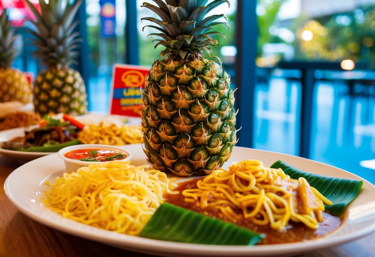 A colorful display of pineapple curry and naepong noodles for lunch promotions