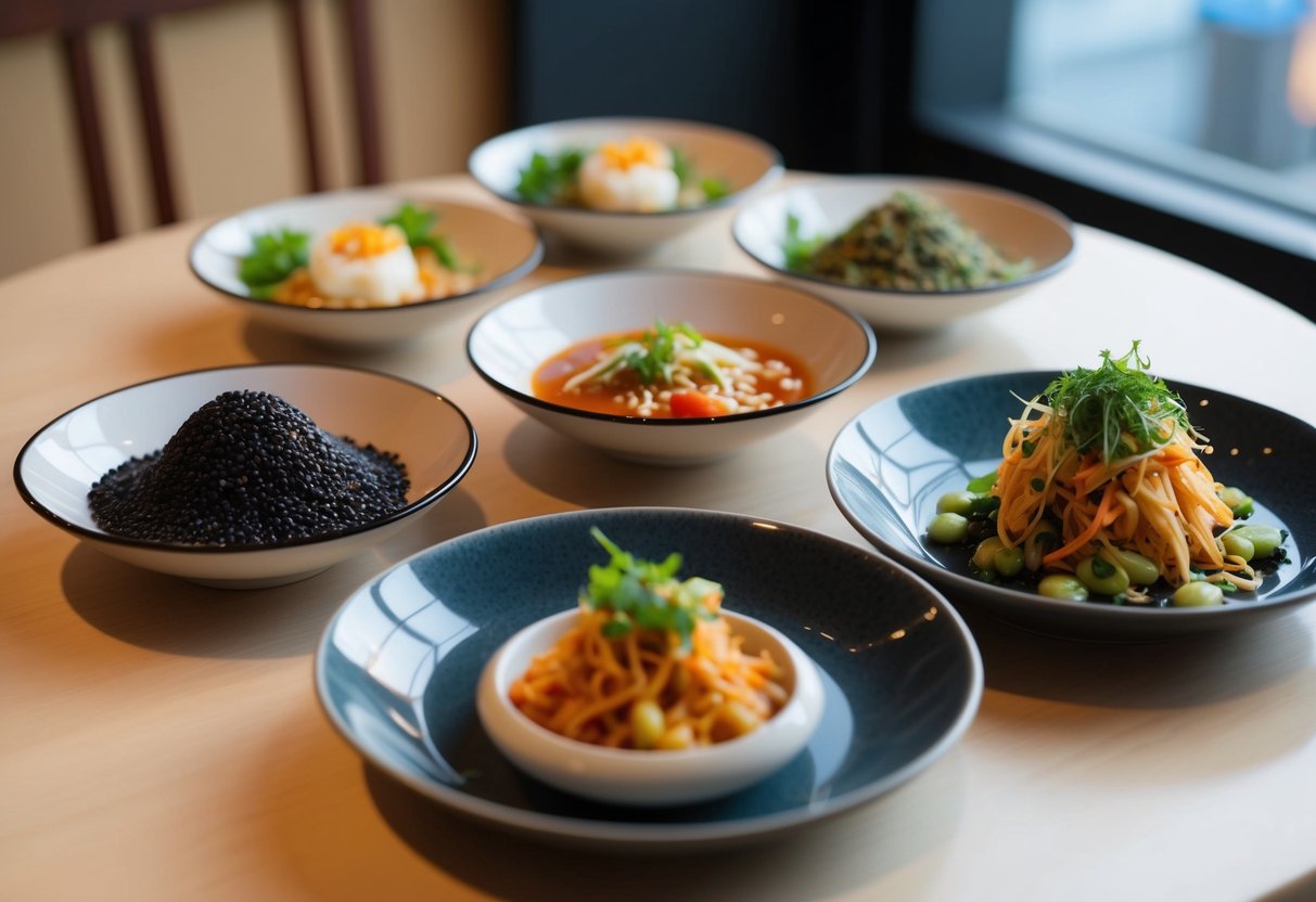 A table set with black sesame, ppomodoro, and naepong dishes for lunch promotions