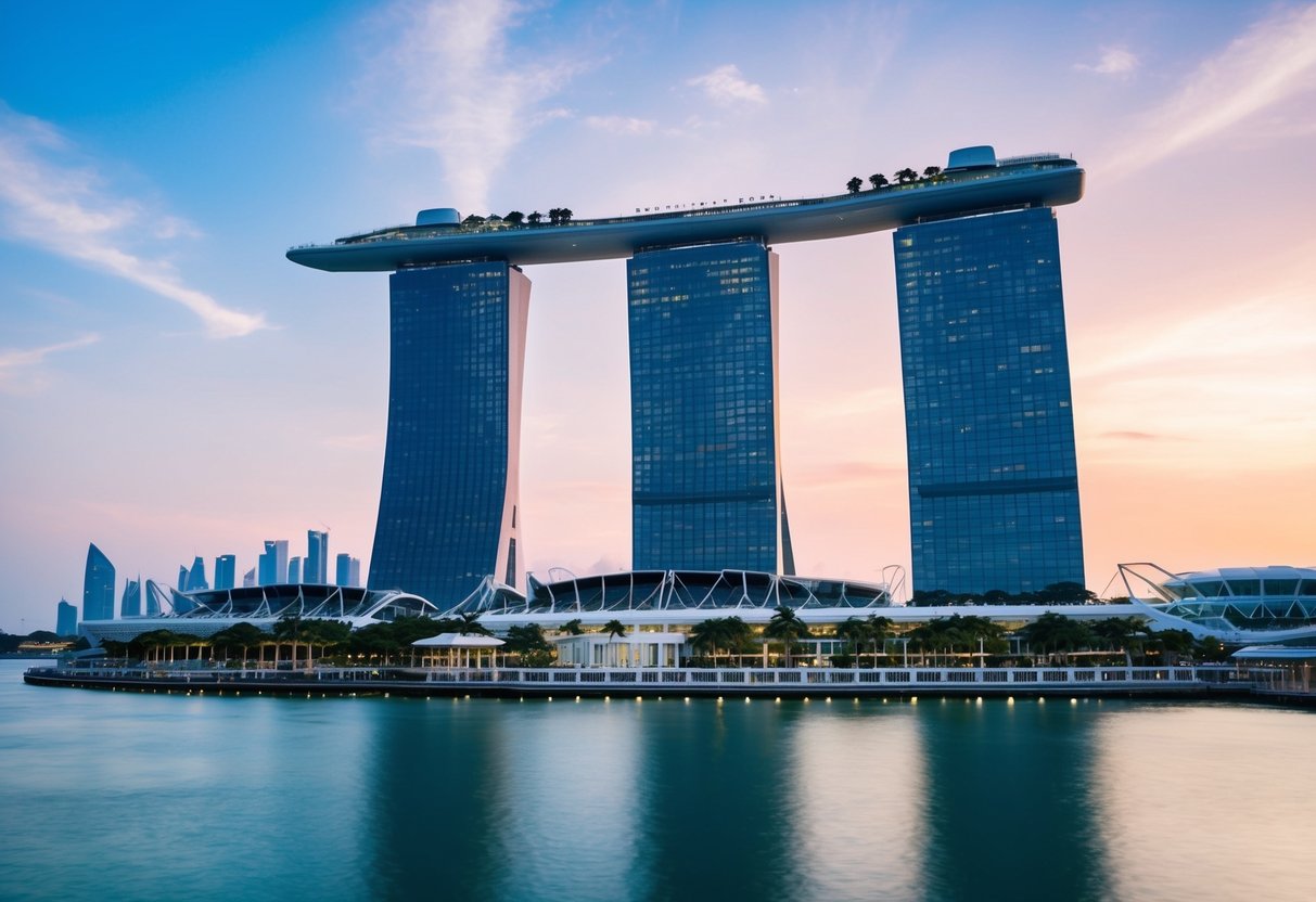 The iconic Marina Bay Sands hotel with its stunning architecture and luxurious amenities, set against the backdrop of the Singapore skyline